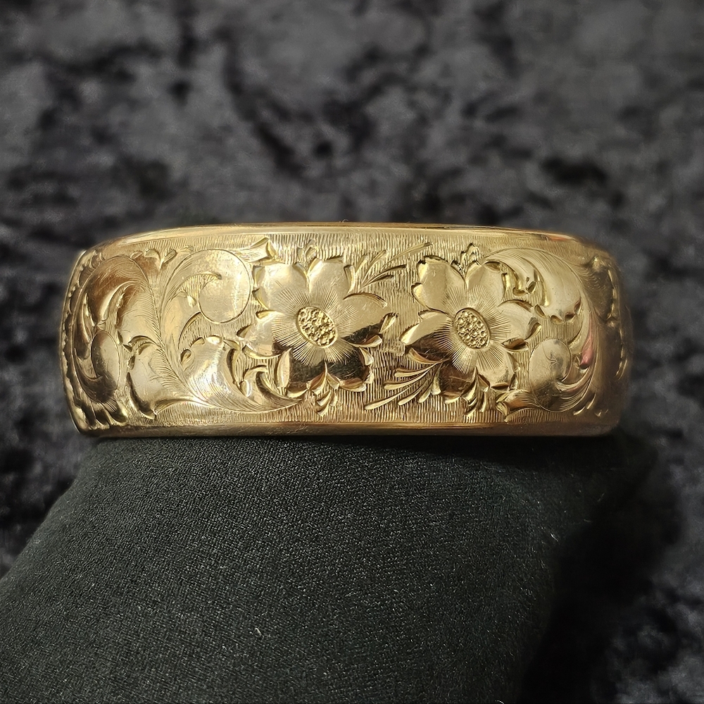 Vintage Gold Filled Floral Etched Bangle